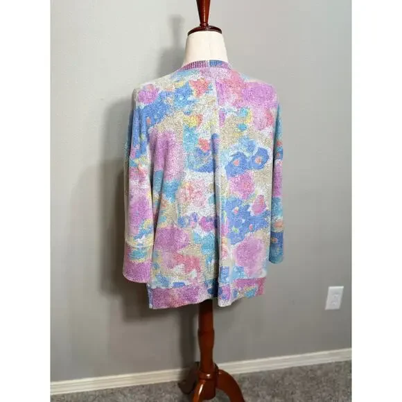 Habitat pullover sweater loose fit scoop neck 3/4 sleeve pastel floral print - L - Picture 6 of 10